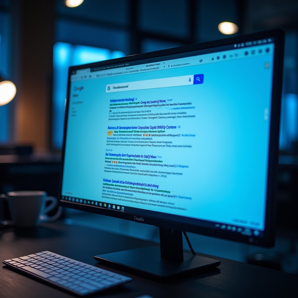 Wyniki wyszukiwania Google na ekranie komputera
